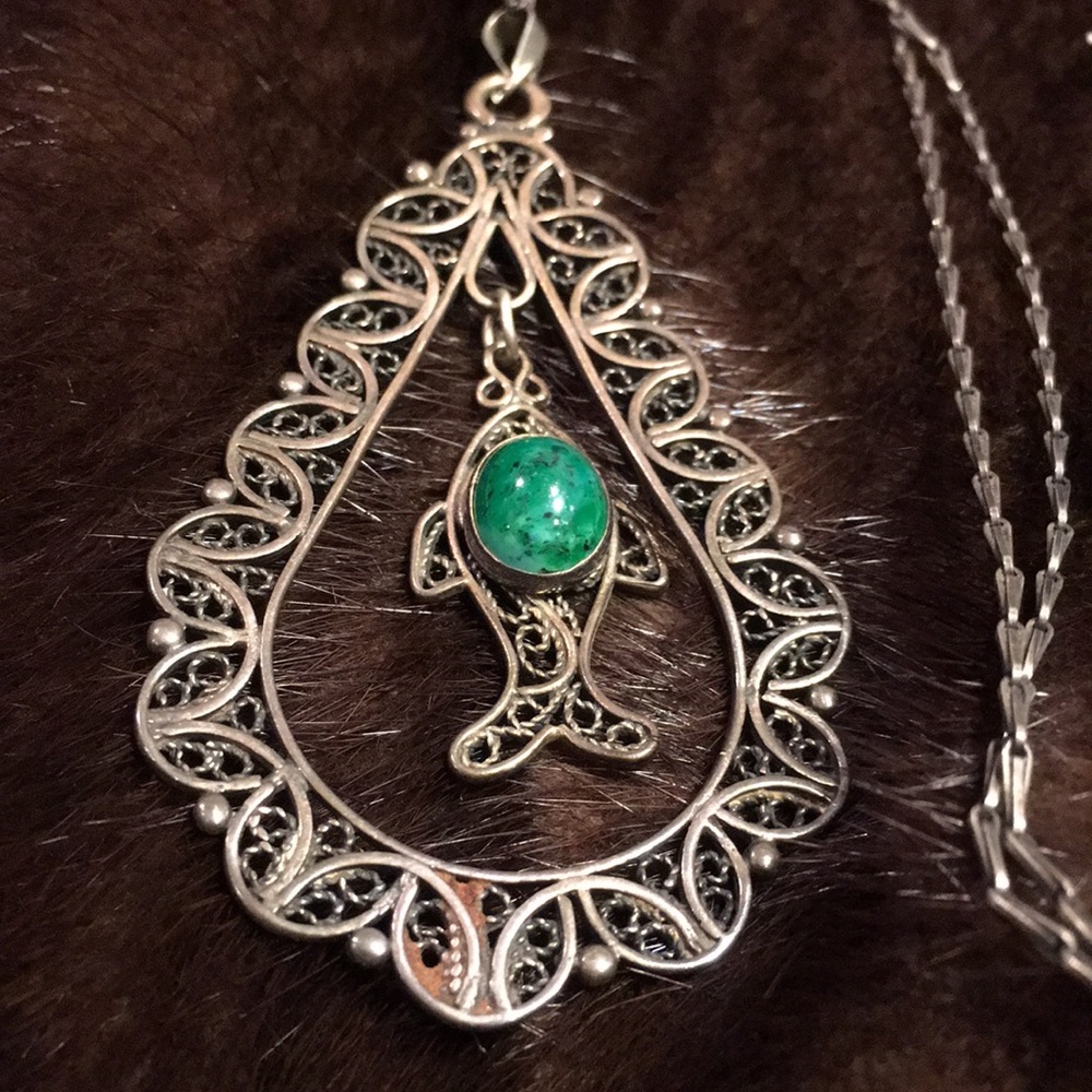 Silver Turquoise Fish Pendant